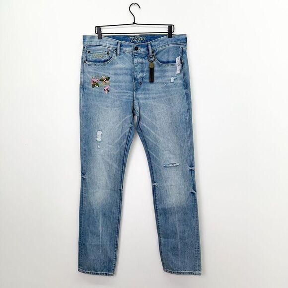 Prps Men’s Demon Peony Floral Embroidery Straight Leg Slim Fit Jean - Picture 1 of 16